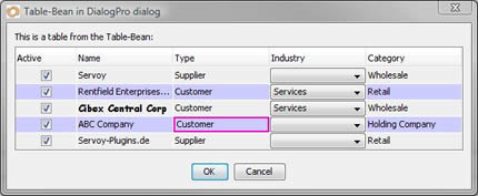 Table Bean in DialogPro